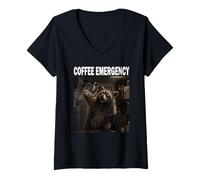 Donna Coffee Emergency Macchina da caffè Amante degli Animali Maglietta con Collo a V