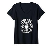 Donna Coffee First Rituale Caffe pour Over Maglietta con Collo a V