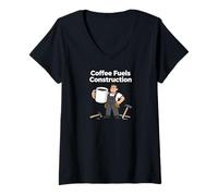 Donna Coffee Fuels Construction Funny Worker Design Maglietta con Collo a V