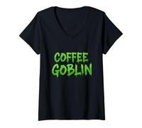 Donna Coffee Goblin Java Brew Espresso Caldo Freddo Latte Chicchi di caffè Maglietta con Collo a V