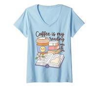Donna Coffee Is My Reading Fuel Book Lover Bookworm Reader Maglietta con Collo a V