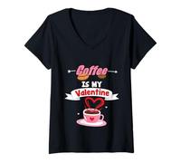 Donna Coffee Is My Valentine Fun Love Quote Maglietta con Collo a V