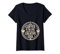 Donna Coffee Is The Fuel for The Creative Soul Caffeine Brew - Maglietta con Collo a V