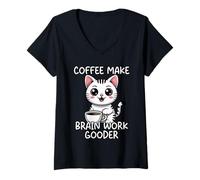 Donna Coffee Make Brain Work Gooder Maglietta con Collo a V