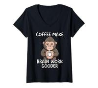 Donna Coffee Make Brain Work Gooder Maglietta con Collo a V