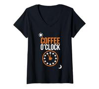 Donna Coffee O'Clock - Divertente Design Minimalista con Caffeina Maglietta con Collo a V