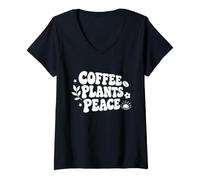 Donna Coffee Plants Peace Cute Botanical Maglietta con Collo a V