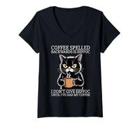 Donna Coffee Spelled Backwards Is Eeffoc Maglietta con Collo a V