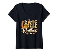 Donna Coffee Weather Fall Cozy Mug Retro Graphic Maglietta con Collo a V
