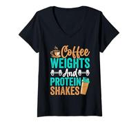Donna Coffee Weights And Protein Shakes Enthusiast Maglietta con Collo a V