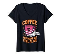 Donna Coffee You Make Me Feel Alive Halloween Maglietta con Collo a V