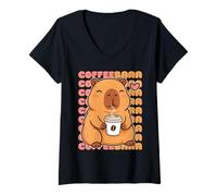 Donna Coffeebara Cute Capybara Coffee Lover Design per Le Donne Maglietta con Collo a V