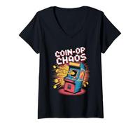 Donna Coin-OP Chaos Pop Culture Retro Videogioco Maglietta con Collo a V