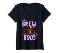 Donna Cold Brew And Boos Halloween Iced Coffee Lover Fall Autumn Maglietta con Collo a V
