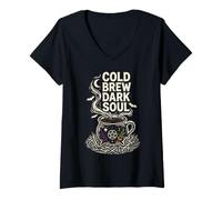 Donna Cold Brew Dark Soul Witchy Halloween Occulto Goth Design Maglietta con Collo a V