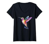 Donna Colibrì colorato Splash Bird Lovers per Uomini, Donne, Bambini Maglietta con Collo a V