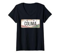 Donna Colima Mexico License Plate Mexican Travel Vacation Beach Maglietta con Collo a V