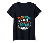Donna Collaboration Motivation Teamwork Makes The Dream Work Maglietta con Collo a V