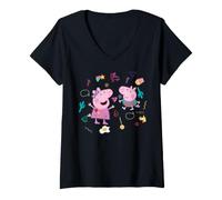 Donna Collage Divertente di Peppa Pig George Best Sister Brother BFF Classic Maglietta con Collo a V