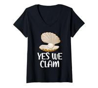 Donna Collezione Yes We Clam Shell Shell Shelling Beachcombing Maglietta con Collo a V