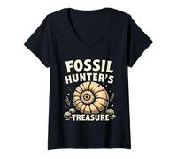 Donna Collezionista di ammonite fossilizzata Caccia ai fossili preistorici Maglietta con Collo a V