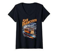 Donna Collina panoramica della funivia di San Francisco in California Maglietta con Collo a V
