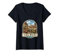 Donna Colmar Francia Vintage Canal Town Design Maglietta con Collo a V