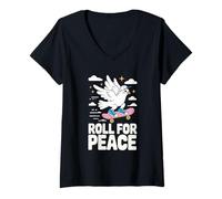 Donna Colomba fredda su skateboard cartone animato promuovere la pace Maglietta con Collo a V