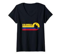 Donna Colombia Bandiera Colombia Mappa Vintage Tramonto Retro Patrimonio Maglietta con Collo a V