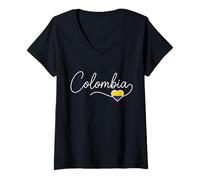 Donna Colombia, Calligrafia, con, Bandiera, Cuore Maglietta con Collo a V