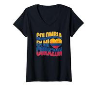 Donna Colombia en Mi Corazón Orgoglio Colombiano Maglietta con Collo a V