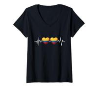 Donna Colombiano Heartbeat, Colombia Cuore, Orgoglioso di Essere Colombiano Maglietta con Collo a V
