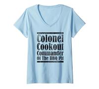Donna Colonnello Cookout Commander of the BBQ Pit Barbecue Smoker Maglietta con Collo a V