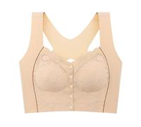 Donna Color Blocked Large Elastic Vest Style Without Ring Extended Lower Circumference New Lace Adhesive Front Buckle Underwear Bra Corsetti & Bustiers für Damen, beige., L