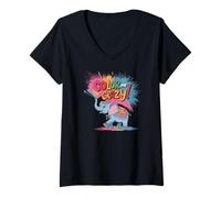 Donna Color Me Crazy Happy Holi Festival Colori India Indù Bambini Maglietta con Collo a V