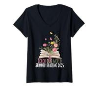 Donna Color Our World Summer Reading 2025 Libro carino Fiori selvatici Maglietta con Collo a V