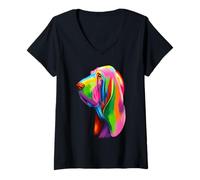 Donna Color Splash Basset Hound | Arte astratta del cucciolo di silenzio Maglietta con Collo a V