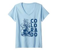 Donna Colorado Mountain Lion Banjo Player Maglietta con Collo a V