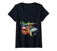 Donna Colorato Bandonion Bandoneon Strumento Musicale Maglietta con Collo a V
