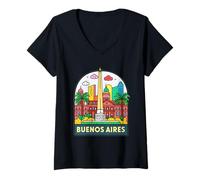 Donna Colorato Buenos Aires Landmark Design Maglietta con Collo a V