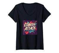 Donna Colorato Contro Attacco Costume Maglietta con Collo a V