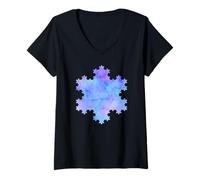 Donna Colorato Fractal Koch Fiocco di Neve Geometria Forme Mania Maglietta con Collo a V