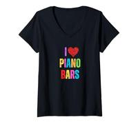 Donna Colorato I Love Piano Bar Cuore Maglietta con Collo a V