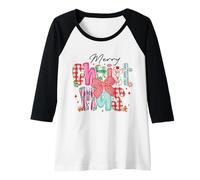 Donna Colorato Patchwork Merry Christmas Lettering Bow & Cookies Maglia con Maniche Raglan