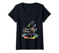 Donna Colorato Piano Paint Drip Music Lover Piano Player Art Maglietta con Collo a V