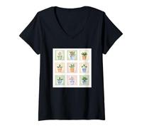 Donna Colorato Piante In Vaso Acquerello Collezione Maglietta con Collo a V