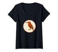 Donna Colorato retrò Ruddy Kingfisher Bird Design Maglietta con Collo a V