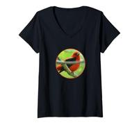 Donna Colorato Scarlet Tanager Fotografia Uccello Design Maglietta con Collo a V