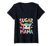 Donna Colorato Sugar Glider Mamma Design Sugar Mama Maglietta con Collo a V