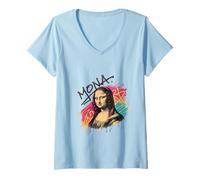 Donna Colorato Urbano Monna Lisa Street Art Disegno Astratto Maglietta con Collo a V